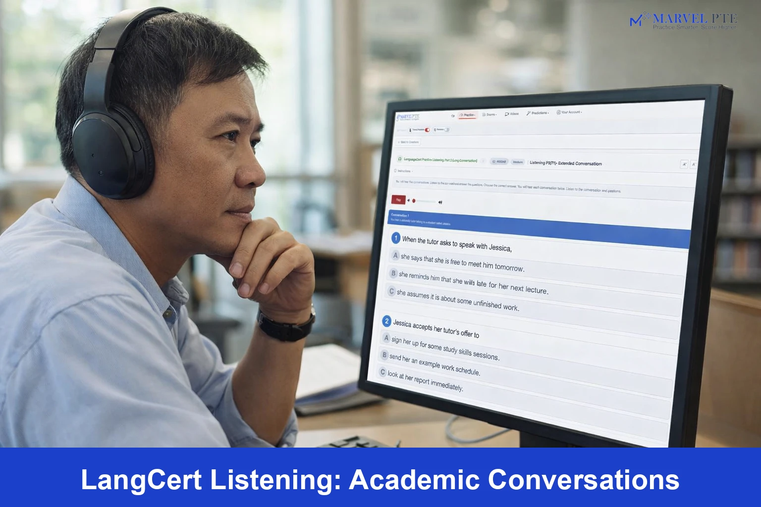 LanguageCert Listening Part 2 academic conversations strategy